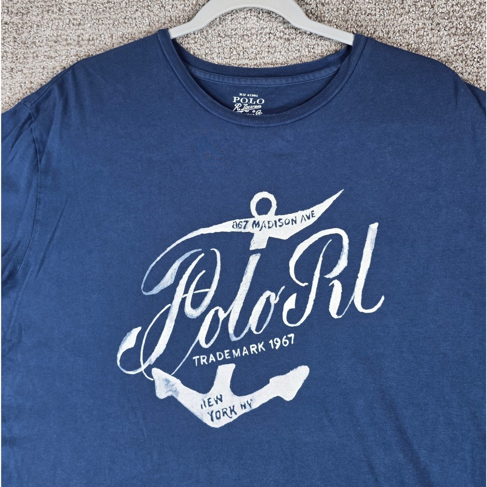 Polo‎ Ralph Lauren Blue Anchor Logo T Shirt Mens Size L Short Sleeve